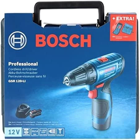 BOSCH gręžtuvas suktuvas GSR 120-LI 12V 30/14Nm 2x2,0Ah LI-ION + PRIEDAI 23 vnt.