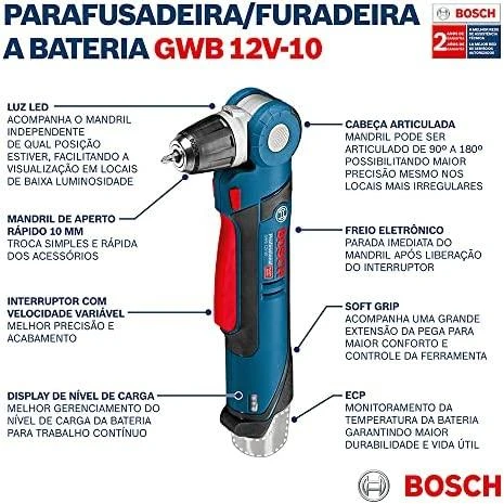 Bosch Akumuliatorinis kampinis gręžtuvas GWB 12V-10, be akumuliatorių ir kroviklio