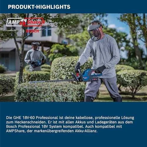 Bosch Akumuliatorinės gyvatvorių žirklės GHE 18V-60 be akumuliatoriaus ir kroviklio