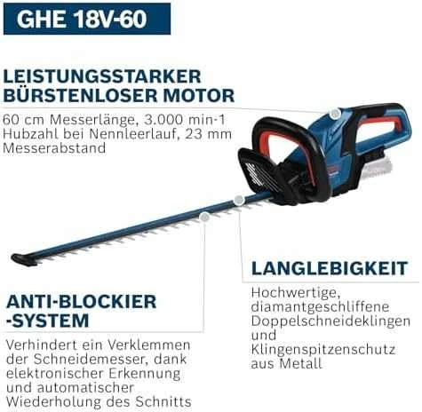 Bosch Akumuliatorinės gyvatvorių žirklės GHE 18V-60 be akumuliatoriaus ir kroviklio