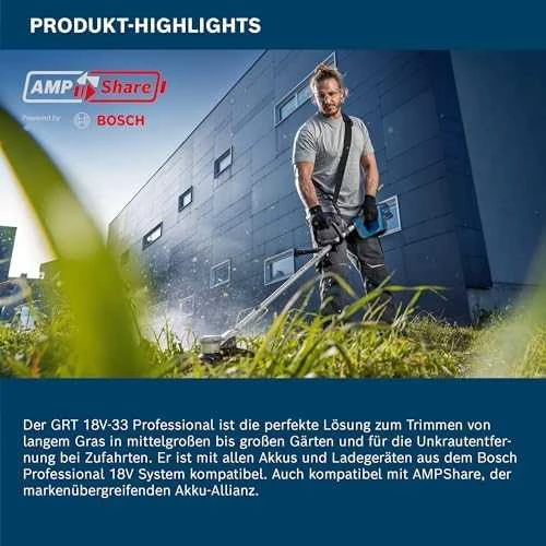 Bosch Akumuliatorinis Trimeris GRT 18V-33 be akumuliatoriaus ir kroviklio