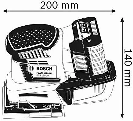 Bosch GSS 18V-10 techninių matmenų brėžinys