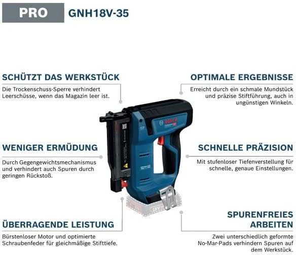 Bosch GNH 18V-35 techninių privalumų schema