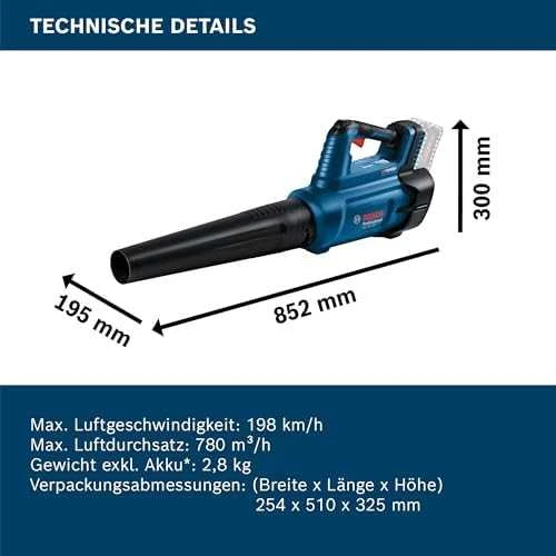 Akumuliatorinis lapų pūstuvas Bosch GBL 18V-750, be akumuliatoriaus ir kroviklio