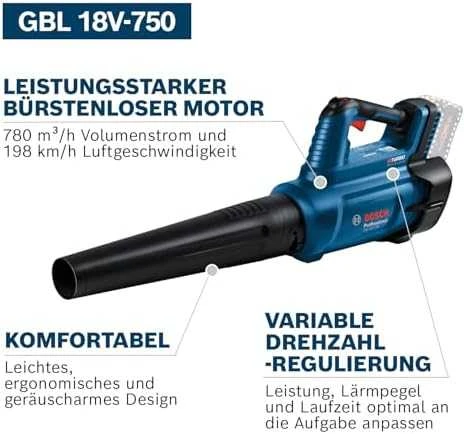 Akumuliatorinis lapų pūstuvas Bosch GBL 18V-750, be akumuliatoriaus ir kroviklio