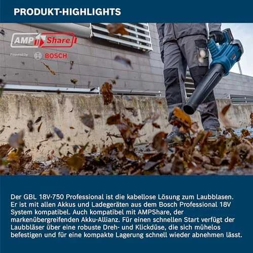Akumuliatorinis lapų pūstuvas Bosch GBL 18V-750, be akumuliatoriaus ir kroviklio