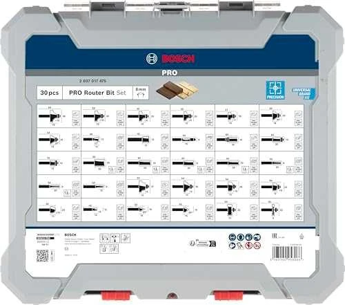 Bosch frezų rinkinys, 30 vnt., mišrus, 8 mm kotu, 2607017475