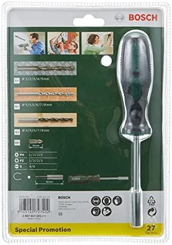 Grąžtas Bosch 27 dalių komplektas su atsuktuvas