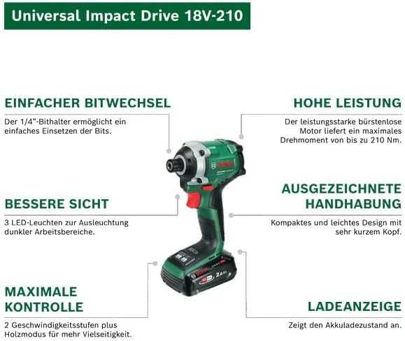 Bosch UniversalImpactDrive18V- -210 Ak.smūg.sukt.be akumuliatoriaus ir kroviklio