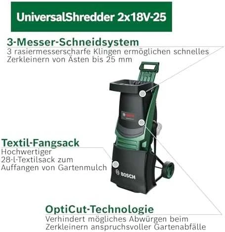 Bosch UniversalShredder2x18V-25 Šakų smulkintuvas,2x4Ah