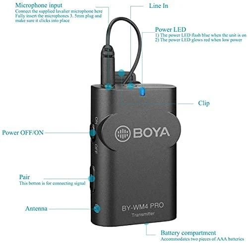 „BOYA BY-WM4 Pro-K4“, bevielio mikrofono sistema, skirta „iOS“ įrenginiams, 2,4 GHz, juoda / BOYA10162