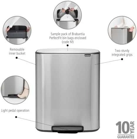 Brabantia Šiukšlių dėžė su pedalu, Bo 60L - matinės plieno spalvos