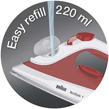 BRAUN TexStyle 1 Garų lygintuvas SI 1090 RD, 1900 W, Raudona/baltas