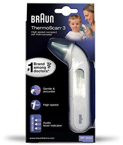 Braun Thermoscan 3 infraraudonųjų spindulių ausies termometras IRT3030 Atminties funkcija, Matavimo laikas 1 s, Baltas