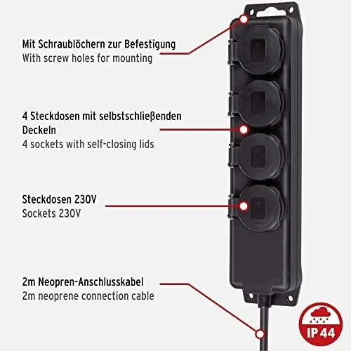 Brennenstuhl Ilgiklis BRENNEN 4 lizdai, 2m, juodas / GT-489