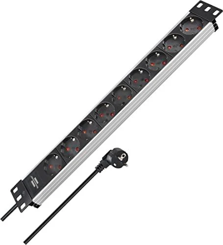 Brennenstuhl Alu-Line, 9xCEE 7/4 socket, 1xCEE 7/7 connection, 19 "1U, 2m cable, juodas / sidabrinis 1390007009 / GT-651