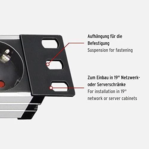 Brennenstuhl Alu-Line, 9xCEE 7/4 socket, 1xCEE 7/7 connection, 19 "1U, 2m cable, juodas / sidabrinis 1390007009 / GT-651