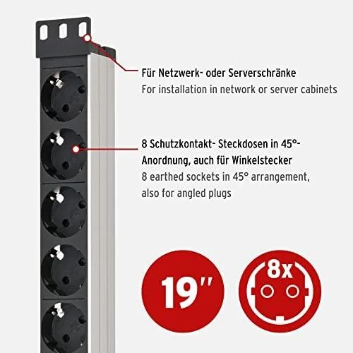 Carruzzo Brennenstuhl 1390007308 elektros tinklo ilgintuvas 2 m 8 AC išvestis(ys / čių) Vidaus Juoda, Sidabras
