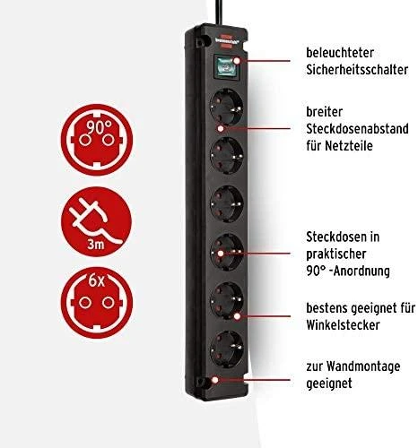 Buitinis ilgintuvas BRENNENSTUHL BREMOUNTA, 6 vietų, 3 m