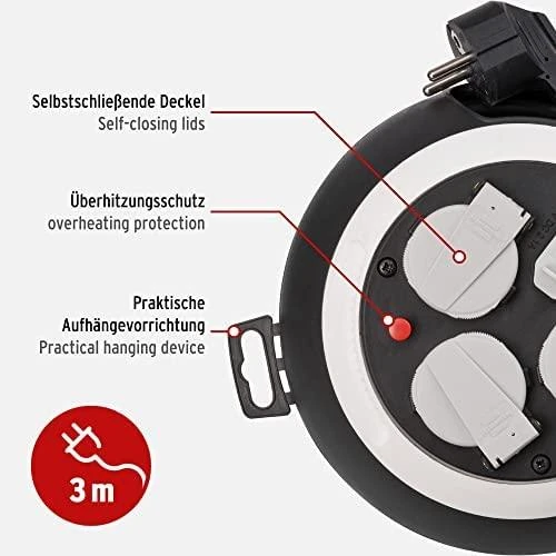 Ilgintuvas su rite BRENNENSTUHL COMFORT, 3 vietų, 2 USB, 3 m