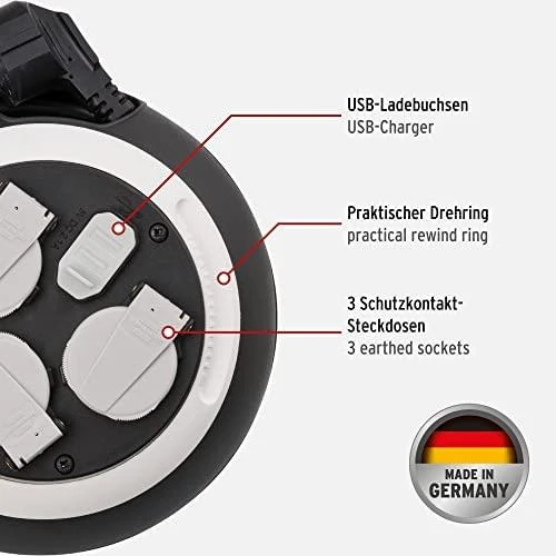 Ilgintuvas su rite BRENNENSTUHL COMFORT, 3 vietų, 2 USB, 3 m