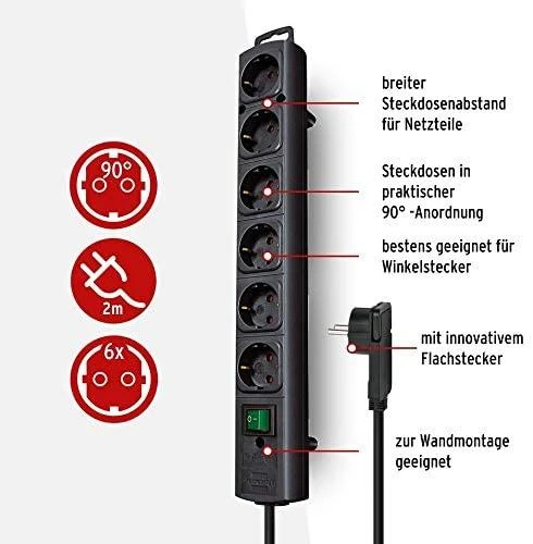 Buitinis ilgintuvas BRENNENSTUHL COMFORT LINE, 6 vietų, 2 m
