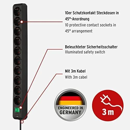Brennenstuhl Eco-Line prailgintuvas, 10 xCEE 7/4, 1xCEE 7/7, jungtukas, 3m, apsauga nuo vaikų , juodas 1159300010 / GT-511
