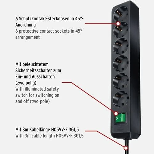 Buitinis ilgintuvas BRENNENSTUHL ECO-LINE, 6 vietų, 3 m
