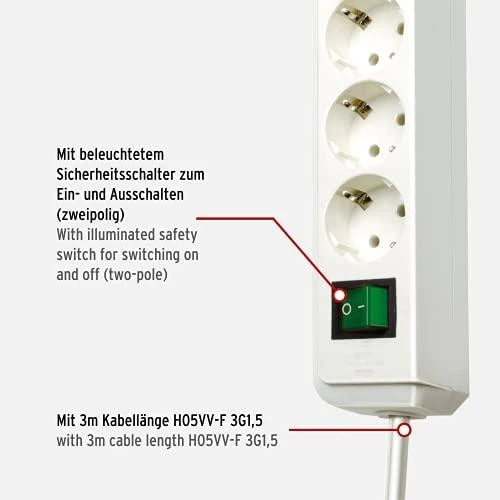 Buitinis ilgintuvas BRENNENSTUHL ECO-LINE, 6 vietų, 3 m