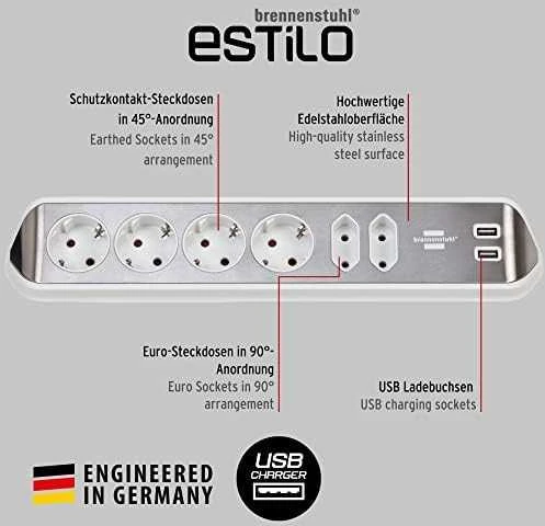 Buitinis ilgintuvas BRENNENSTUHL, 6 vietų, 2 USB, 2 m