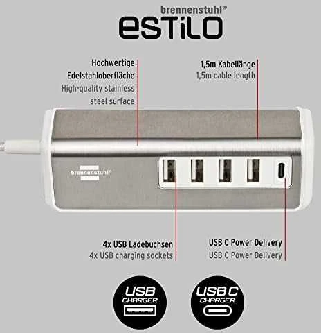 Brennenstuhl USB daugiafunkcis įkroviklis su 1,5 m 4xUSB TYP A + 1x TYP C