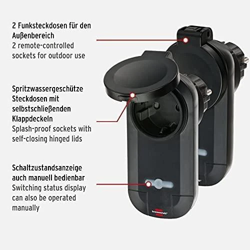 Brennenstuhl Lizdai su nuotolinio valdymo pulteliu IP44, 2 vnt.