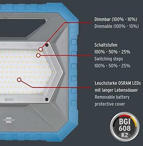 Šviestuvas Brennenstuhl BS 8050 MH; LED; 80 W; 18 V (be akumuliatoriaus ir pakrovėjo)