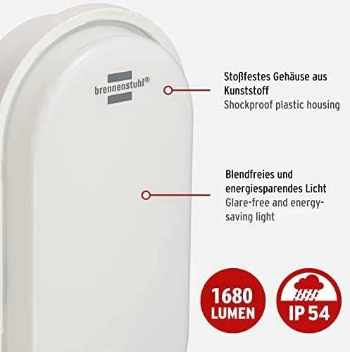 Sieninis šviestuvas Brennenstuhl Oval LED šviestuvas OL1650P su judesio jutikliu