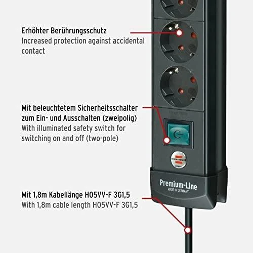 Brennenstuhl Premium-Line - Powerband - prailgintuvas: 8 - 3m - Juodas 1951180100 / GT-659