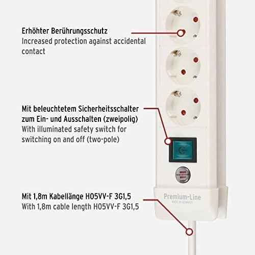 Brennenstuhl Premium-Line 10 dalių ilgintuvas, 3 m, baltas