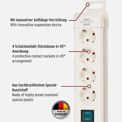 Brennenstuhl Premium-Line 10 dalių ilgintuvas, 3 m, baltas