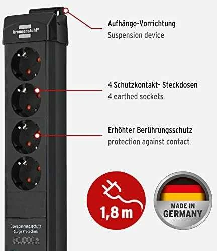 „Brennenstuhl Premium-Line“ maitinimo lizdas su apsauga nuo viršįtampių, 4 lizdai, 1,8 m, Juodas