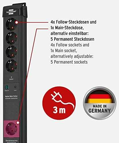 Listwa zasilająca Brennenstuhl Premium-Line przeciwprzepięciowa 5 gniazd 3 m juoda (1951150500)