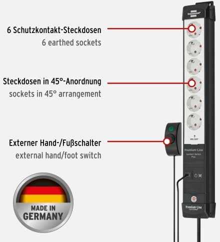 Brennenstuhl Premium-Line maitinimo juostelė 6 lizdai 3 m balta ir-juoda (1951560102)