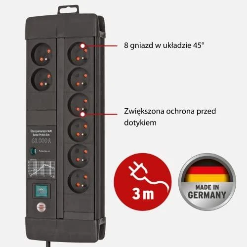 Brennenstuhl premium-line 8gn, 3m juoda 60.000a