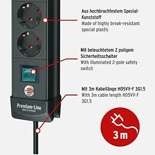 Brennenstuhl Premium Line - PPrailgintuvas: 6 - 3m - juodas 1951160100 / GT-657