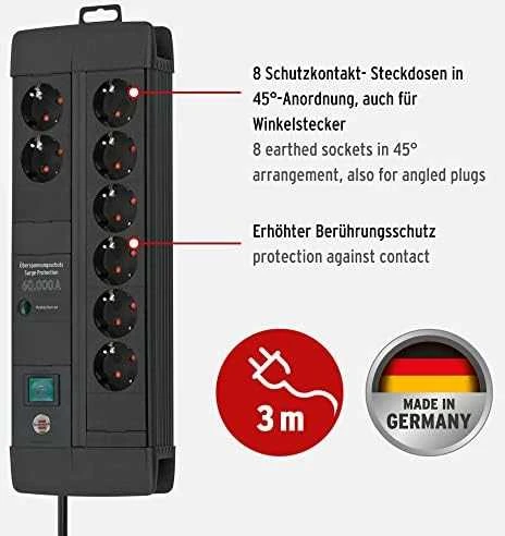 Brennenstuhl Premium-Line DUO ÜSS 8fach juodas 60kA/o.Filter 3m H05VV-F3G1,5 *DE*