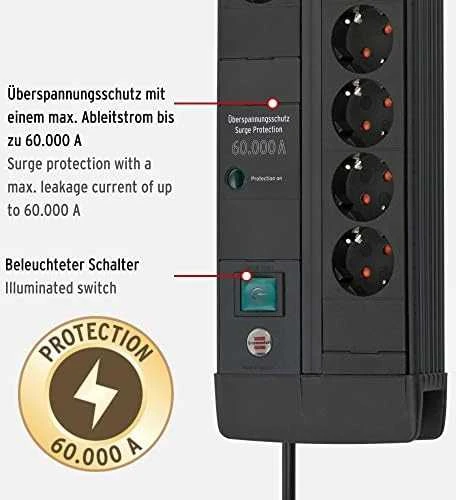 Brennenstuhl Premium-Line DUO ÜSS 8fach juodas 60kA/o.Filter 3m H05VV-F3G1,5 *DE*