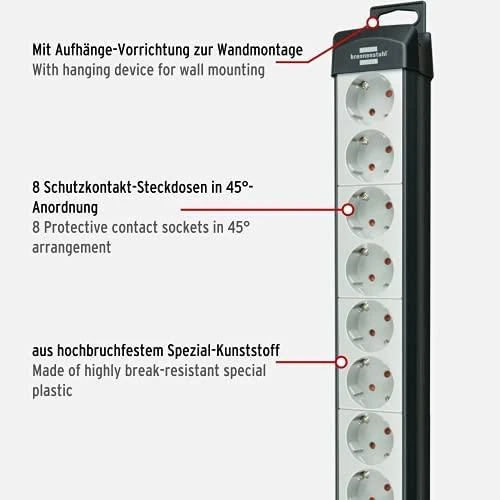 Brennenstuhl Ilgiklis BRENNEN 8 lizdai, 5m, juodas / GT-457