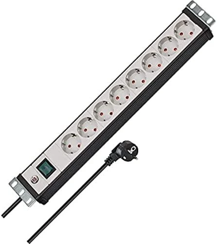 Brennenstuhl 19 "1.5", 8xCEE 7/4, 1xCEE 7/7, pet-protected connectors, 3m cable, sidabrinis / juodas 1156057018 / GT-663