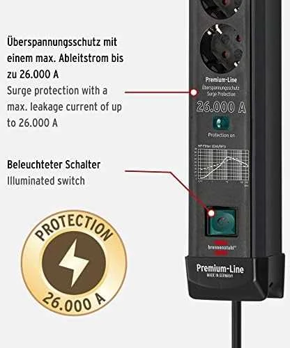 Brennenstuhl 1951160400 Premium Line 6 krypčių 1,8 m juoda