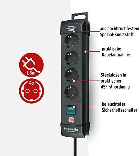Buitinis ilgintuvas BRENNENSTUHL PREMIUM, 4 vietų, 1.8 m