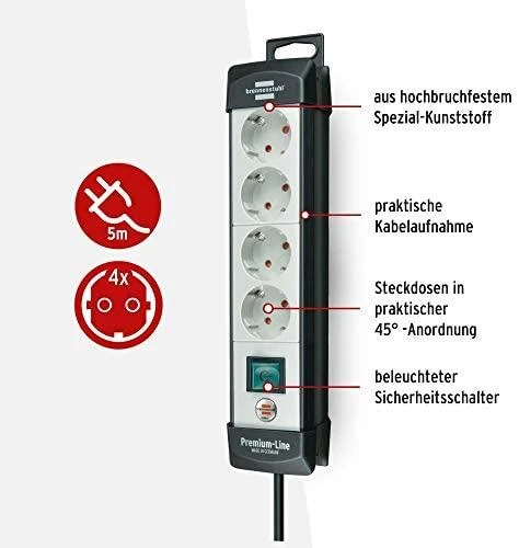 Buitinis ilgintuvas BRENNENSTUHL PREMIUM, 4 vietų, 5 m
