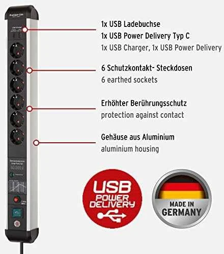 Brennenstuhl 1391010620, 3 m, Vidinis, Kampinis, IP20, Aliuminis, Juoda, Sidabras